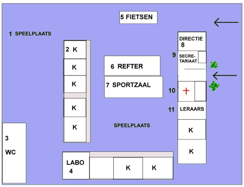 plan van een school met de belangrijkste gebouwen