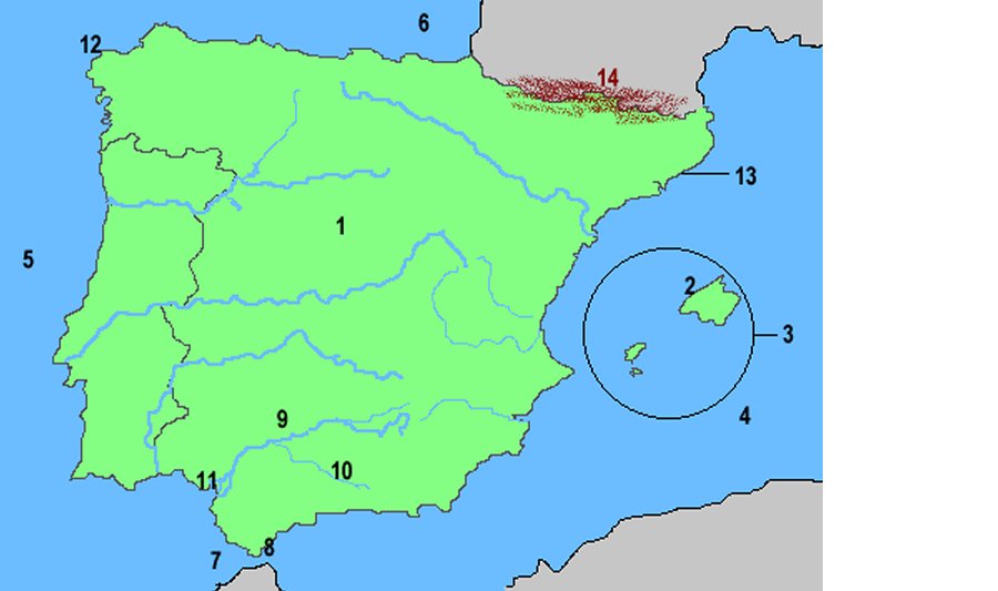 landkaart van het Iberisch Schiereiland 